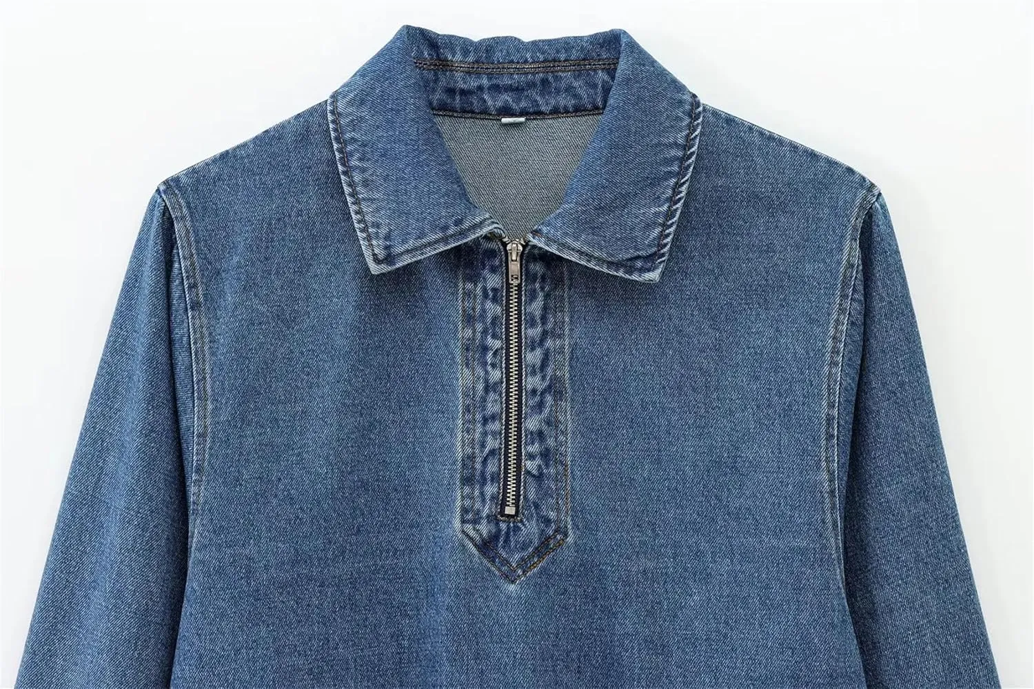 2025 Womens Fashion Turn Down Collar Front Zipper Fly Casual Denim Shirts Solid High Street Jeans Smock Blouses