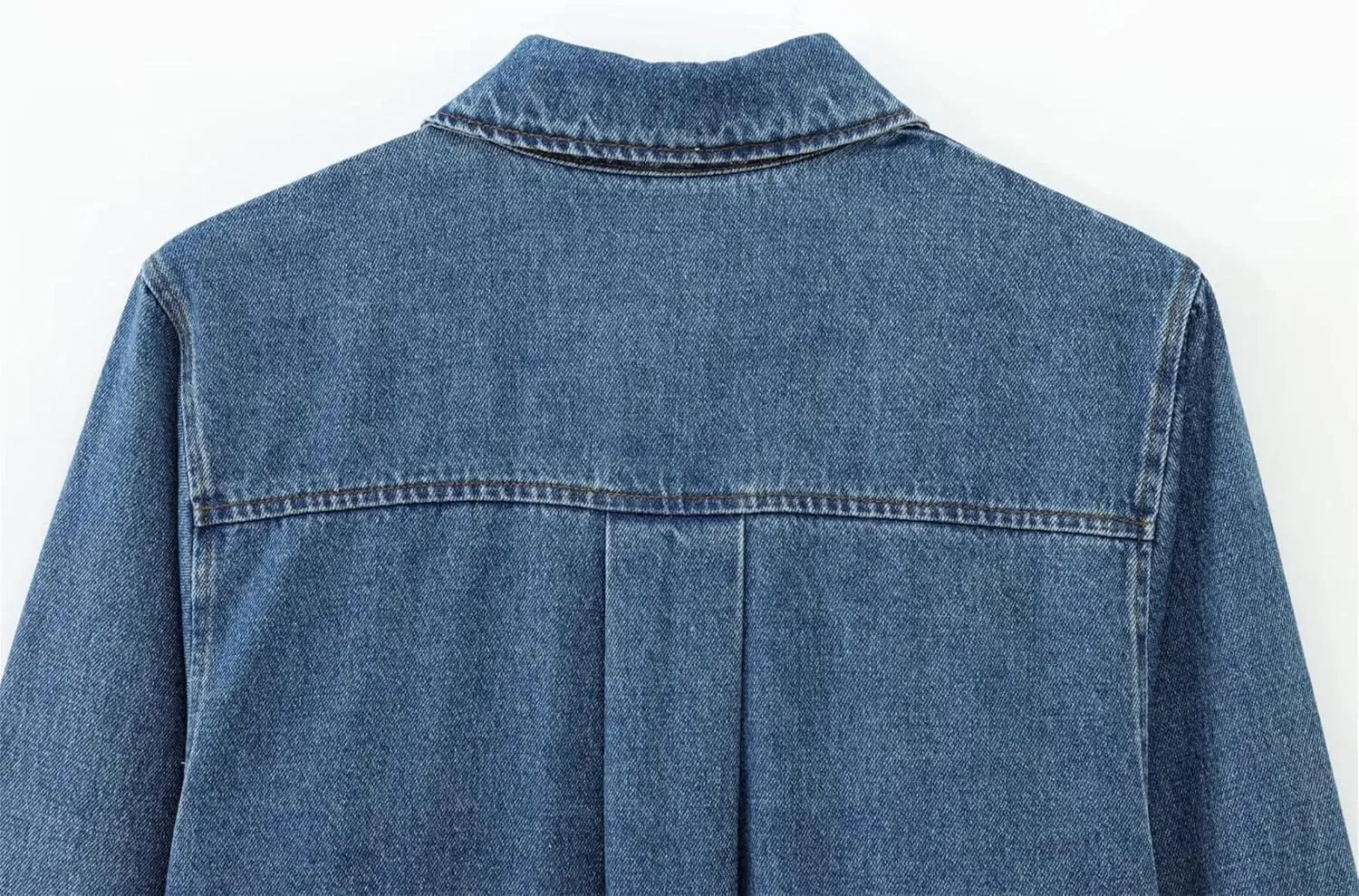 2025 Womens Fashion Turn Down Collar Front Zipper Fly Casual Denim Shirts Solid High Street Jeans Smock Blouses