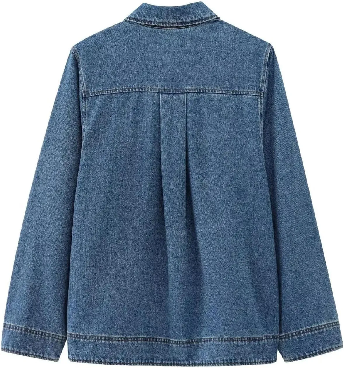2025 Womens Fashion Turn Down Collar Front Zipper Fly Casual Denim Shirts Solid High Street Jeans Smock Blouses