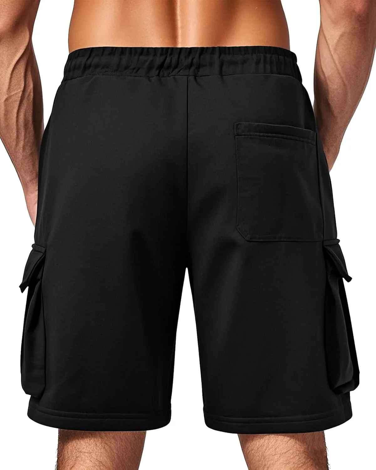 A WATERWANG Men's Cargo Sweat Shorts Casual Drawstring Elastic Waist Athletic Workout Gym Jogger Shorts with 5 Pockets