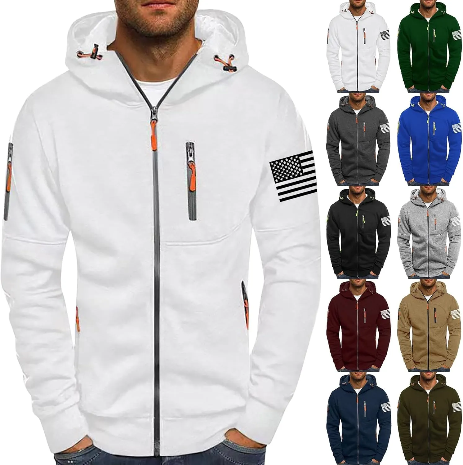 American Flag Hoodies for Men Zip up Lightweight Hoodie Sweatshirt Casual Fashion Jackets Fall Top with Zipper Pocket