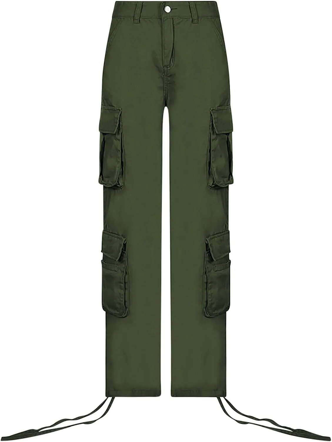 Anjikang Parachute Cargo Pants for Women Y2K Teen Girls Trendy Low Waist Wide Leg Cargos Multi Pockets Travel Hiking Trousers