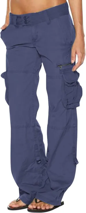 Anjikang Women's Cargo Pants Teen Girl Y2K Trendy High Waist Parachute Pants Baggy Wide Leg Trousers Hiking Pants with Pocket