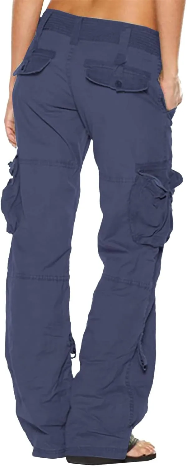 Anjikang Women's Cargo Pants Teen Girl Y2K Trendy High Waist Parachute Pants Baggy Wide Leg Trousers Hiking Pants with Pocket