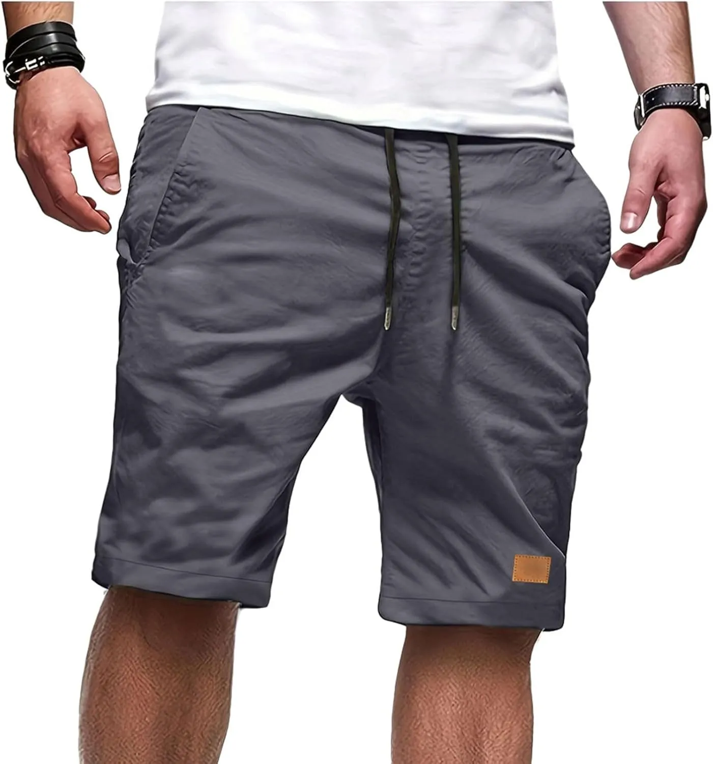 Athletic Shorts for Men Elastic Waist Stretch Casual Summer Shorts Plus Size Baggy Classic Lightweight Chino Beach Pants