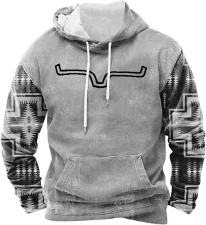 Aztec Cowboy Mens Hoodie Vintage Graphic Western Hoodies Casual Long Sleeve Pullover Mens Country Western Hoodie