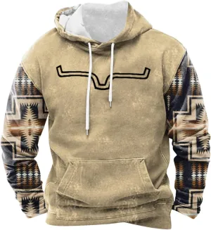 Aztec Cowboy Mens Hoodie Vintage Graphic Western Hoodies Casual Long Sleeve Pullover Mens Country Western Hoodie