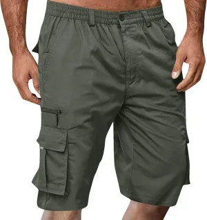 Baggy Cargo Shorts for Men Button Elastic Waist Work Shorts Lightweight Hiking Tactical Shorts Multi Zipper Pockets