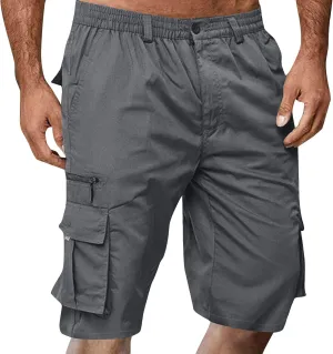 Baggy Cargo Shorts for Men Button Elastic Waist Work Shorts Lightweight Hiking Tactical Shorts Multi Zipper Pockets