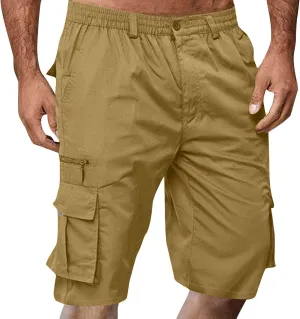 Baggy Cargo Shorts for Men Button Elastic Waist Work Shorts Lightweight Hiking Tactical Shorts Multi Zipper Pockets