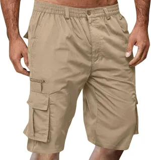 Baggy Cargo Shorts for Men Button Elastic Waist Work Shorts Lightweight Hiking Tactical Shorts Multi Zipper Pockets