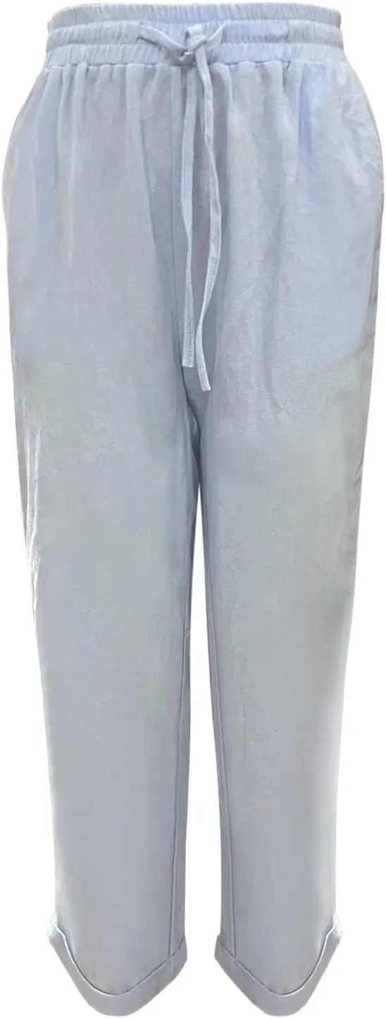 Baggy Linen Pants Women Summer Boho Lightweight High Waist Palazzo Pants Loose Comfy Straight Leg Pants with Pockets