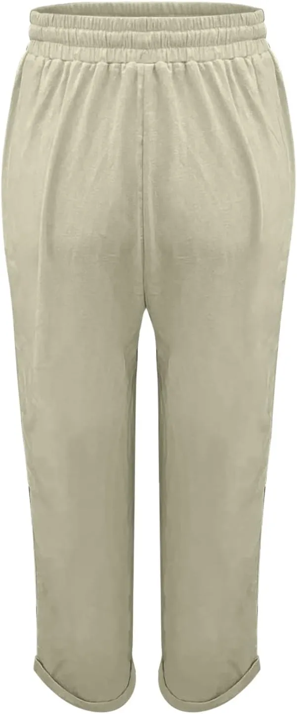 Baggy Linen Pants Women Summer Boho Lightweight High Waist Palazzo Pants Loose Comfy Straight Leg Pants with Pockets