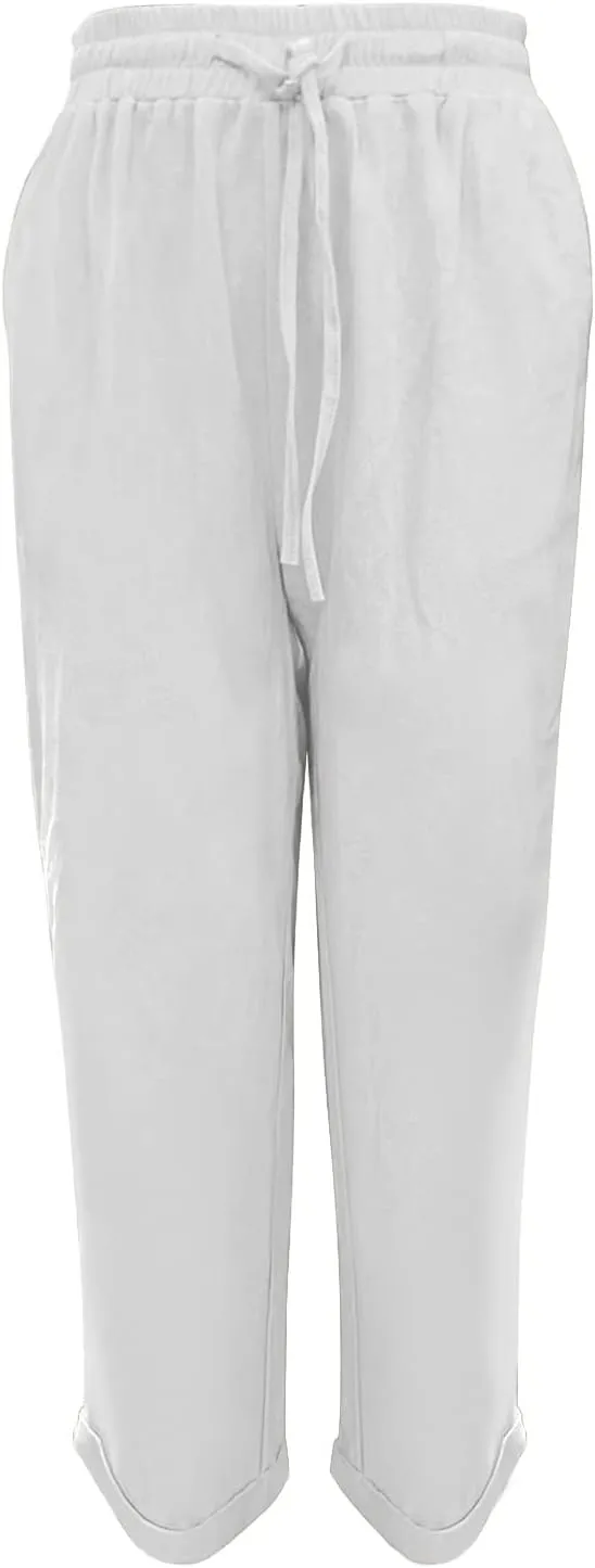Baggy Linen Pants Women Summer Boho Lightweight High Waist Palazzo Pants Loose Comfy Straight Leg Pants with Pockets