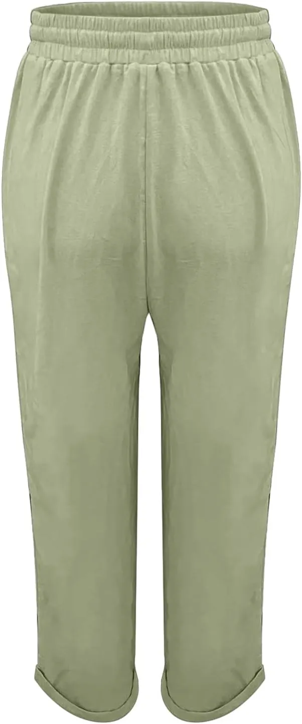 Baggy Linen Pants Women Summer Boho Lightweight High Waist Palazzo Pants Loose Comfy Straight Leg Pants with Pockets