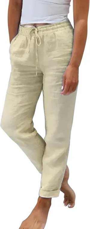 Baggy Linen Pants Women Summer Boho Lightweight High Waist Palazzo Pants Loose Comfy Straight Leg Pants with Pockets