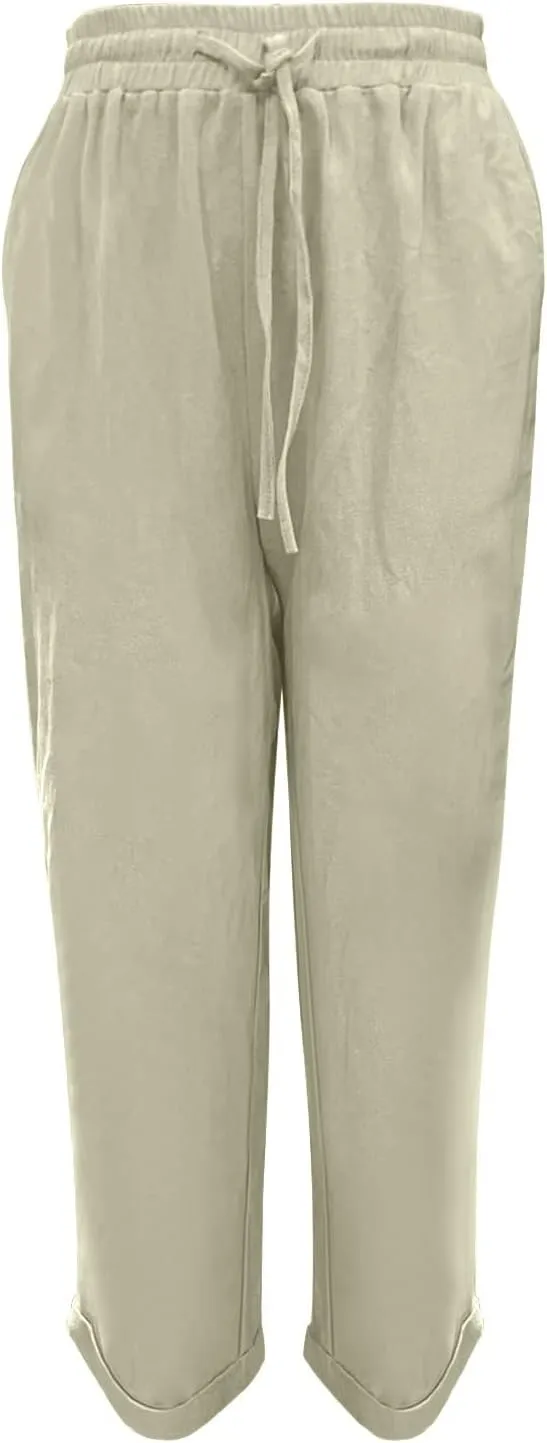 Baggy Linen Pants Women Summer Boho Lightweight High Waist Palazzo Pants Loose Comfy Straight Leg Pants with Pockets