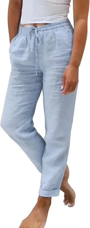 Baggy Linen Pants Women Summer Boho Lightweight High Waist Palazzo Pants Loose Comfy Straight Leg Pants with Pockets