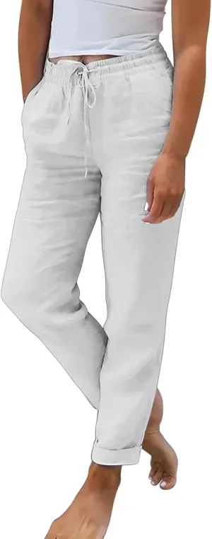 Baggy Linen Pants Women Summer Boho Lightweight High Waist Palazzo Pants Loose Comfy Straight Leg Pants with Pockets