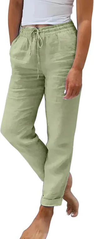 Baggy Linen Pants Women Summer Boho Lightweight High Waist Palazzo Pants Loose Comfy Straight Leg Pants with Pockets