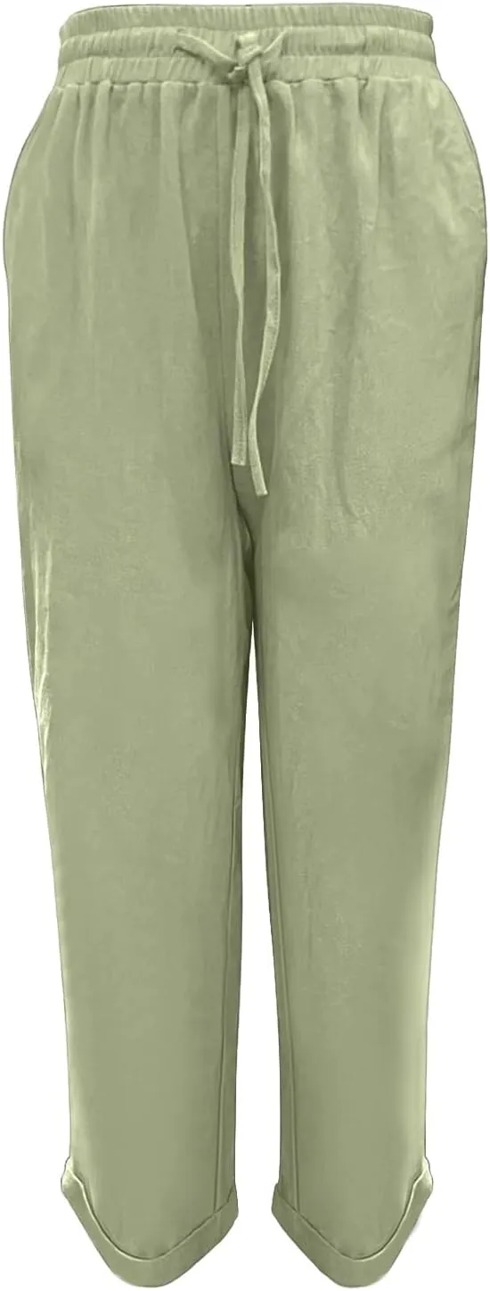 Baggy Linen Pants Women Summer Boho Lightweight High Waist Palazzo Pants Loose Comfy Straight Leg Pants with Pockets
