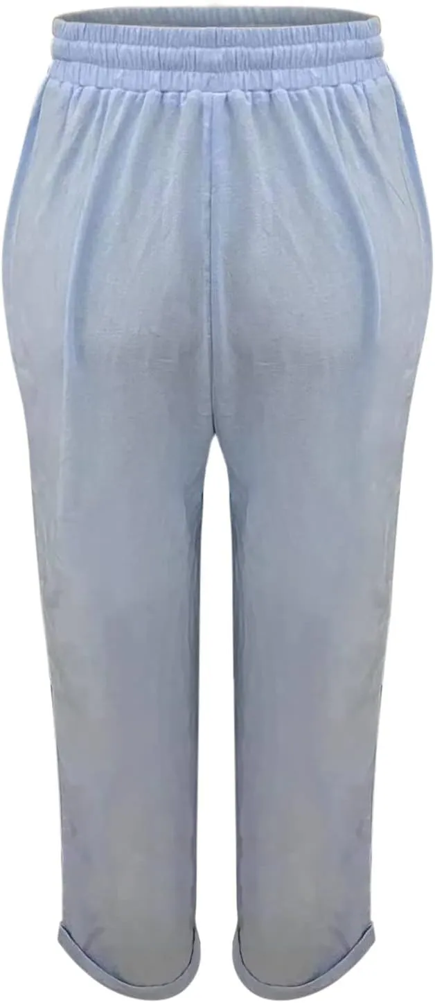 Baggy Linen Pants Women Summer Boho Lightweight High Waist Palazzo Pants Loose Comfy Straight Leg Pants with Pockets