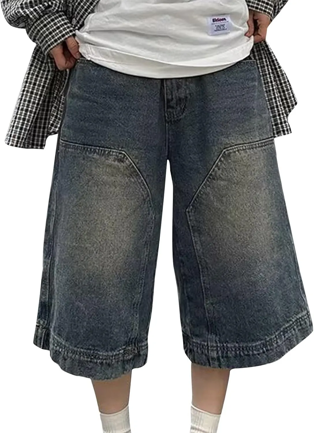 Bermuda Jean Shorts for Women High Waisted Trendy Stretchy Denim Shorts Knee Length Straight Legs Loose Long Shorts