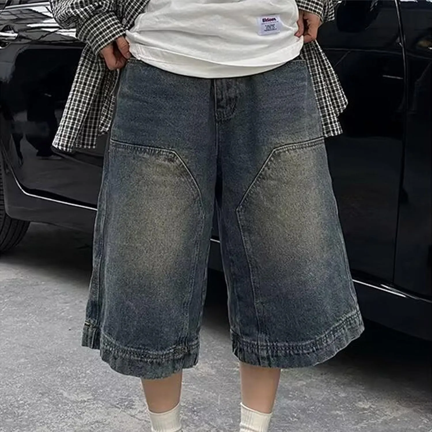 Bermuda Jean Shorts for Women High Waisted Trendy Stretchy Denim Shorts Knee Length Straight Legs Loose Long Shorts