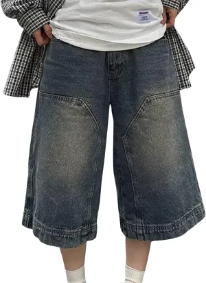 Bermuda Jean Shorts for Women High Waisted Trendy Stretchy Denim Shorts Knee Length Straight Legs Loose Long Shorts