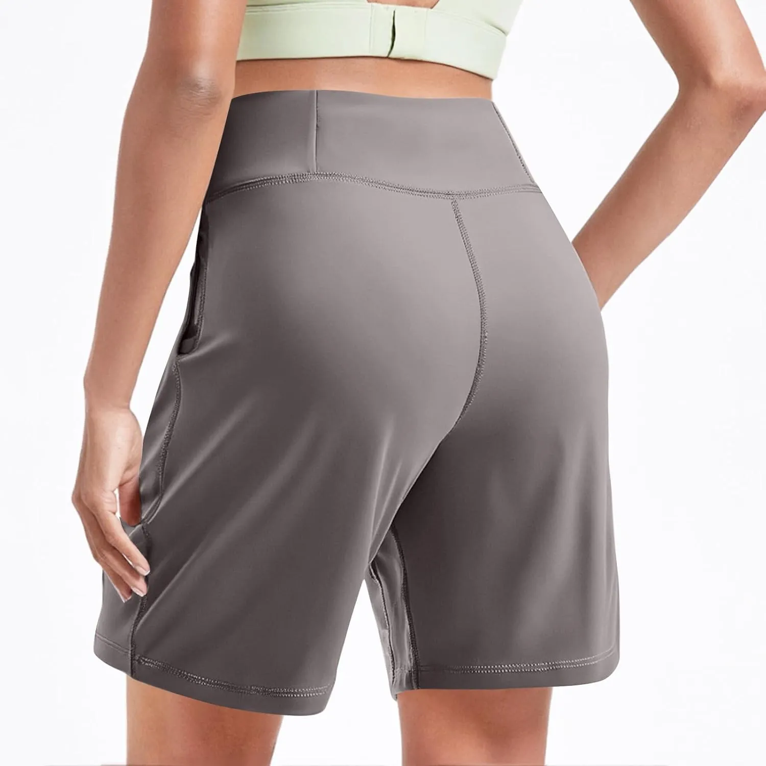 Bermuda Shorts for Women 6'' Wide Leg Athletic Long Shorts with Pockets Summer Knee Length Gym Workout Yoga Short