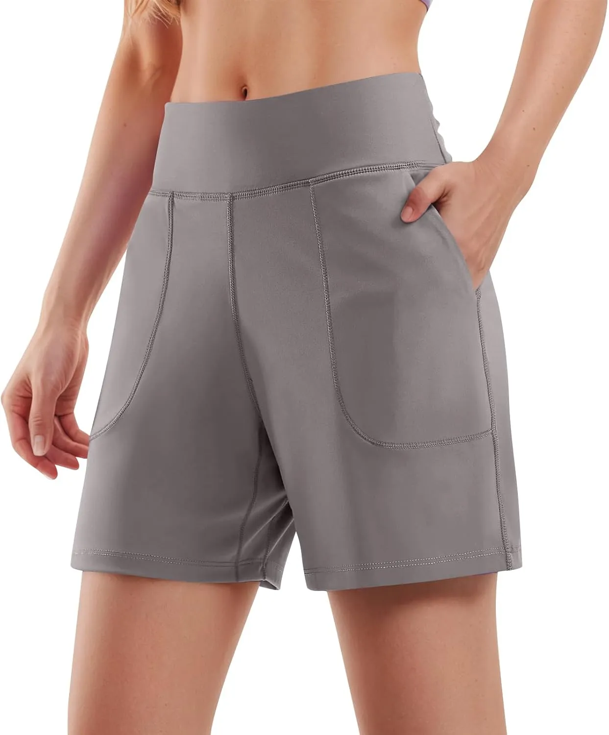 Bermuda Shorts for Women 6'' Wide Leg Athletic Long Shorts with Pockets Summer Knee Length Gym Workout Yoga Short