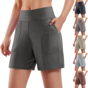 Bermuda Shorts for Women 6'' Wide Leg Athletic Long Shorts with Pockets Summer Knee Length Gym Workout Yoga Short