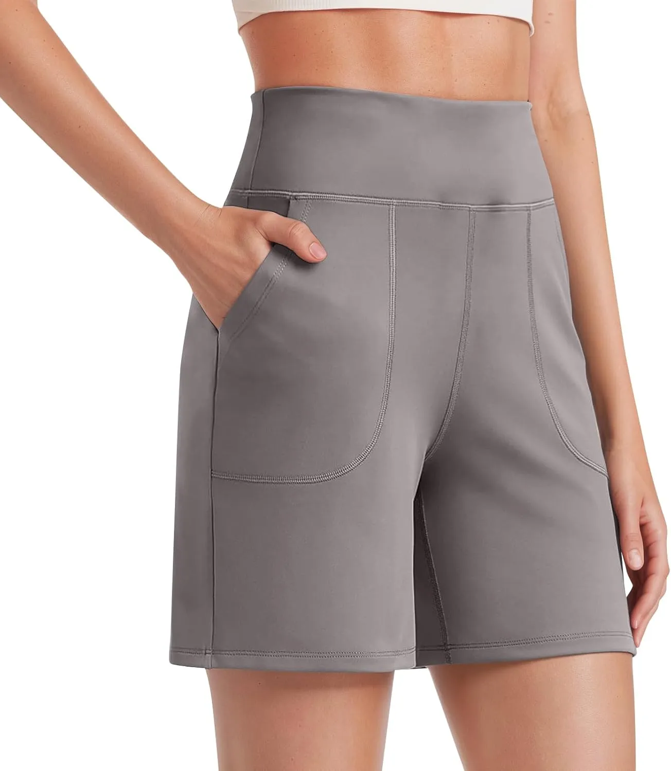Bermuda Shorts for Women 6'' Wide Leg Athletic Long Shorts with Pockets Summer Knee Length Gym Workout Yoga Short