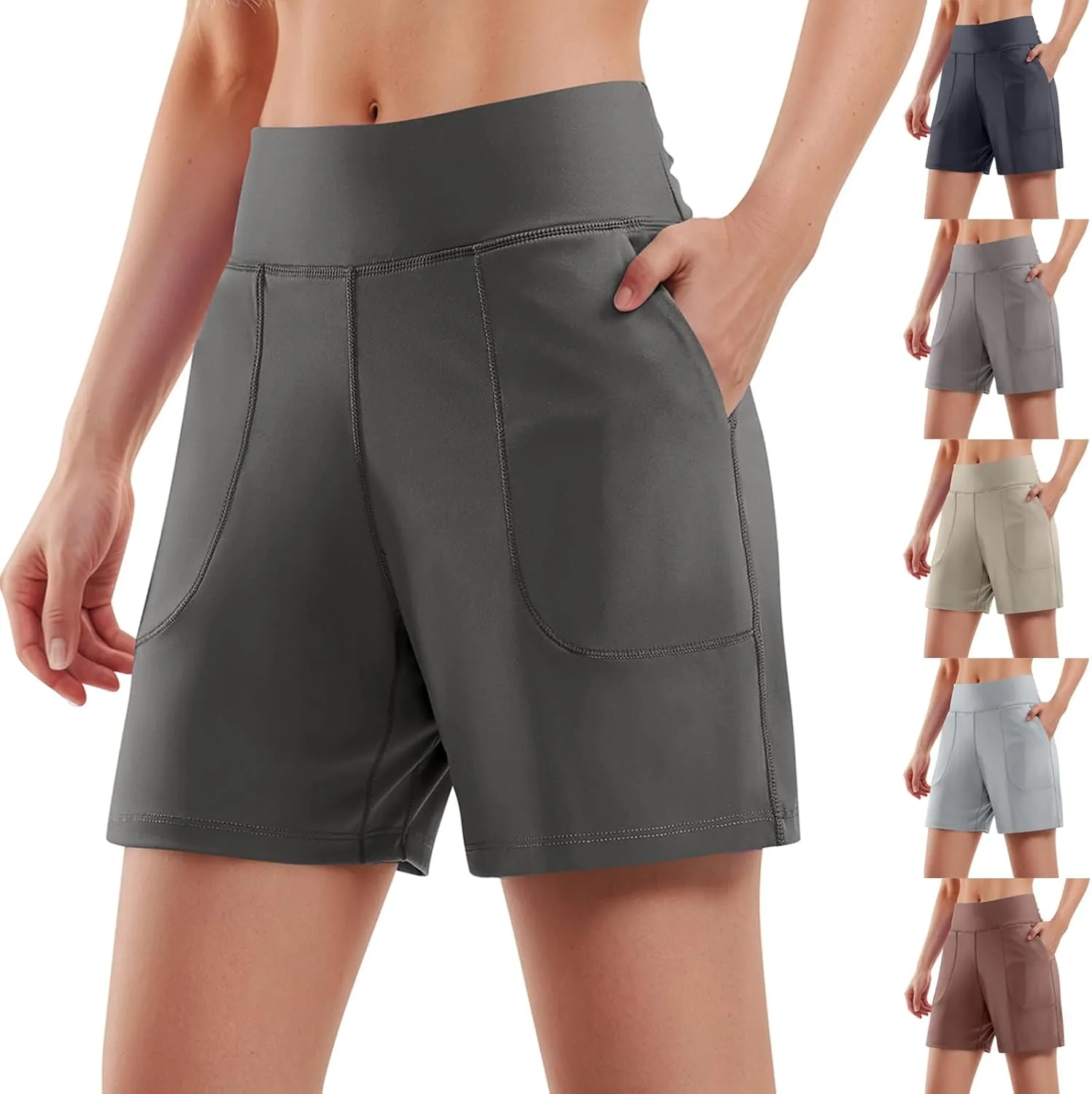 Bermuda Shorts for Women 6'' Wide Leg Athletic Long Shorts with Pockets Summer Knee Length Gym Workout Yoga Short