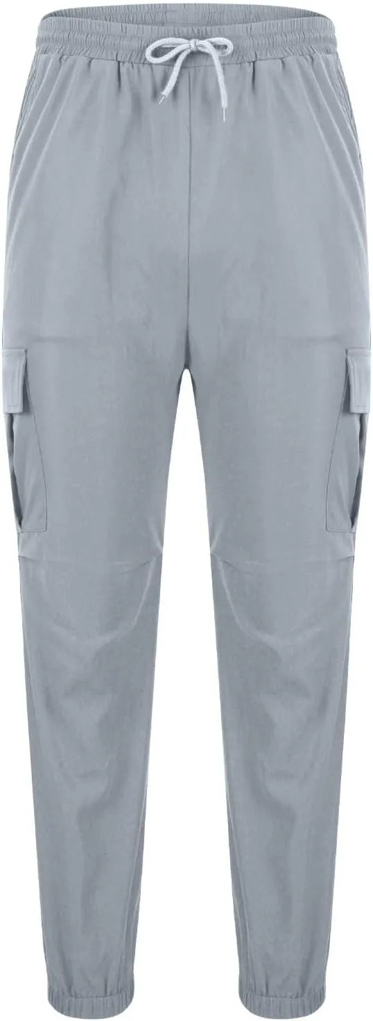 Bidobibo Cargo Pants for Men Slim Fit Elastic Waist Drawstring Pants Multi-Pocket Cargo Pants Ripstop Tactical Pants 2024