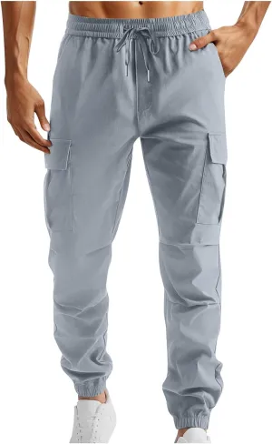 Bidobibo Cargo Pants for Men Slim Fit Elastic Waist Drawstring Pants Multi-Pocket Cargo Pants Ripstop Tactical Pants 2024
