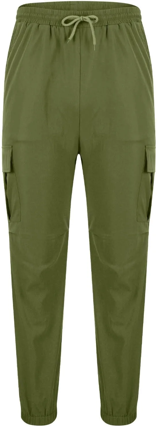 Bidobibo Cargo Pants for Men Slim Fit Elastic Waist Drawstring Pants Multi-Pocket Cargo Pants Ripstop Tactical Pants 2024