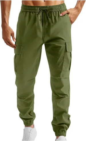 Bidobibo Cargo Pants for Men Slim Fit Elastic Waist Drawstring Pants Multi-Pocket Cargo Pants Ripstop Tactical Pants 2024