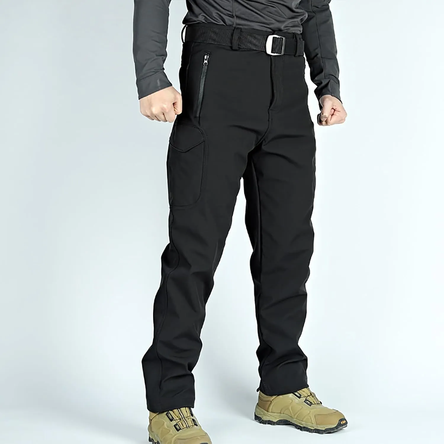 Bidobibo Fleece Pants Men Zipper Pocket Herpa Lined Sweatpants Multi Pockets Cargo Pants for Men Thermal Tactical Pants