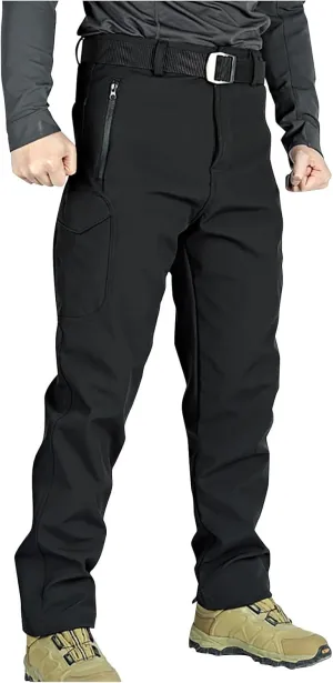 Bidobibo Fleece Pants Men Zipper Pocket Herpa Lined Sweatpants Multi Pockets Cargo Pants for Men Thermal Tactical Pants