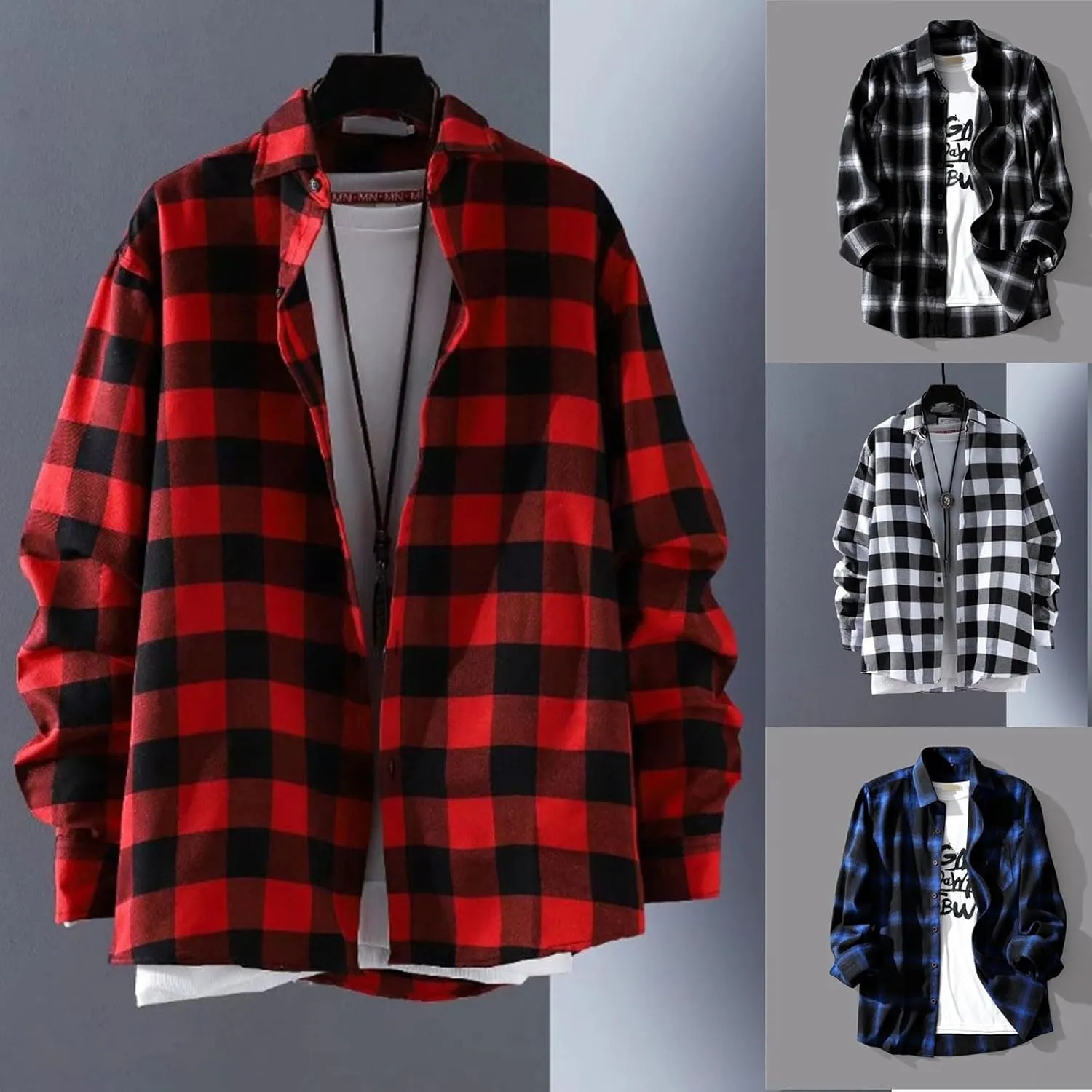 BIFUTON Flannel Shirt for Men Lightweight Button Down Long Sleeve Plaid Shirts Casual Stylish Workout Jackets Loose Cardigan