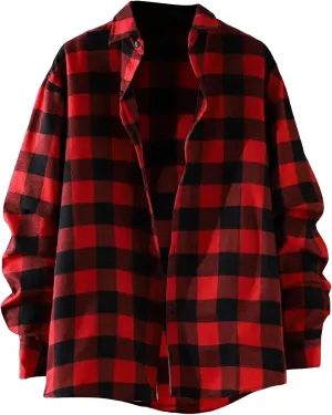 BIFUTON Flannel Shirt for Men Lightweight Button Down Long Sleeve Plaid Shirts Casual Stylish Workout Jackets Loose Cardigan