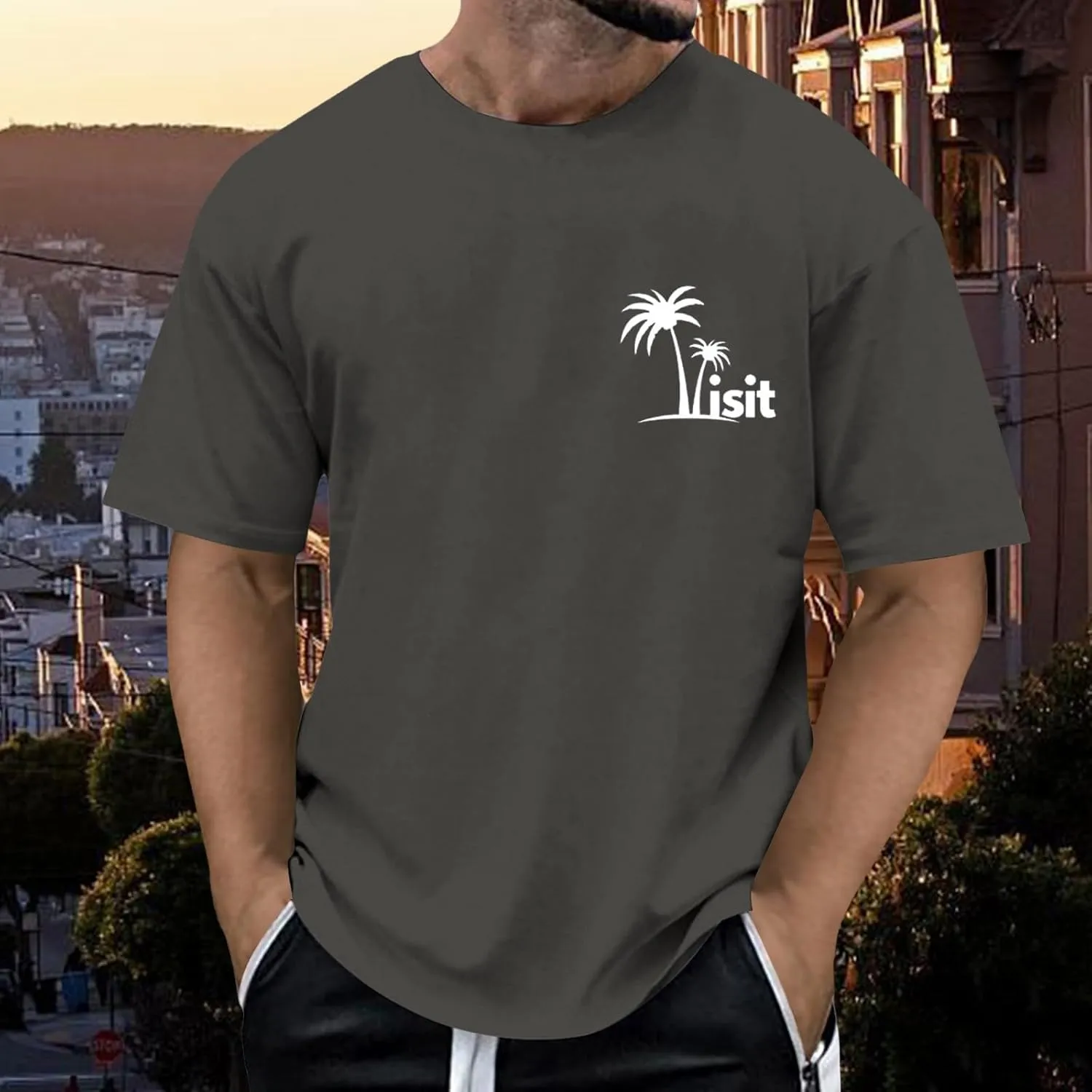 Big and Tall T-Shirts for Man Oversized Tropical Palm Print Tee Shirts Lightweight Quick Dry Summer Beach T Shirt