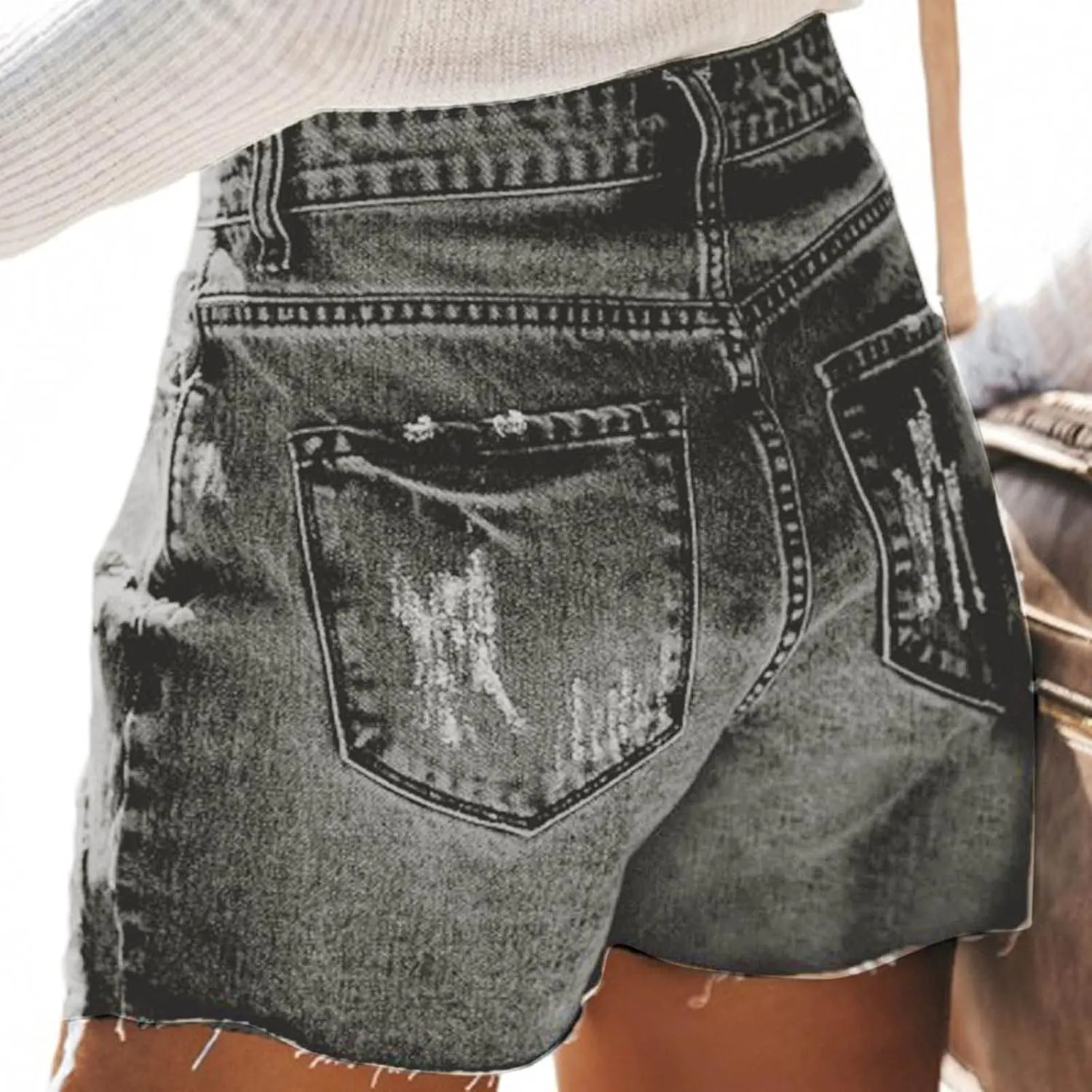 Black Denim Shorts for Women High Rise Ripped Stretchy Boyfriend Jeans Shorts Solid Cute Raw Hem Hot Short Pants
