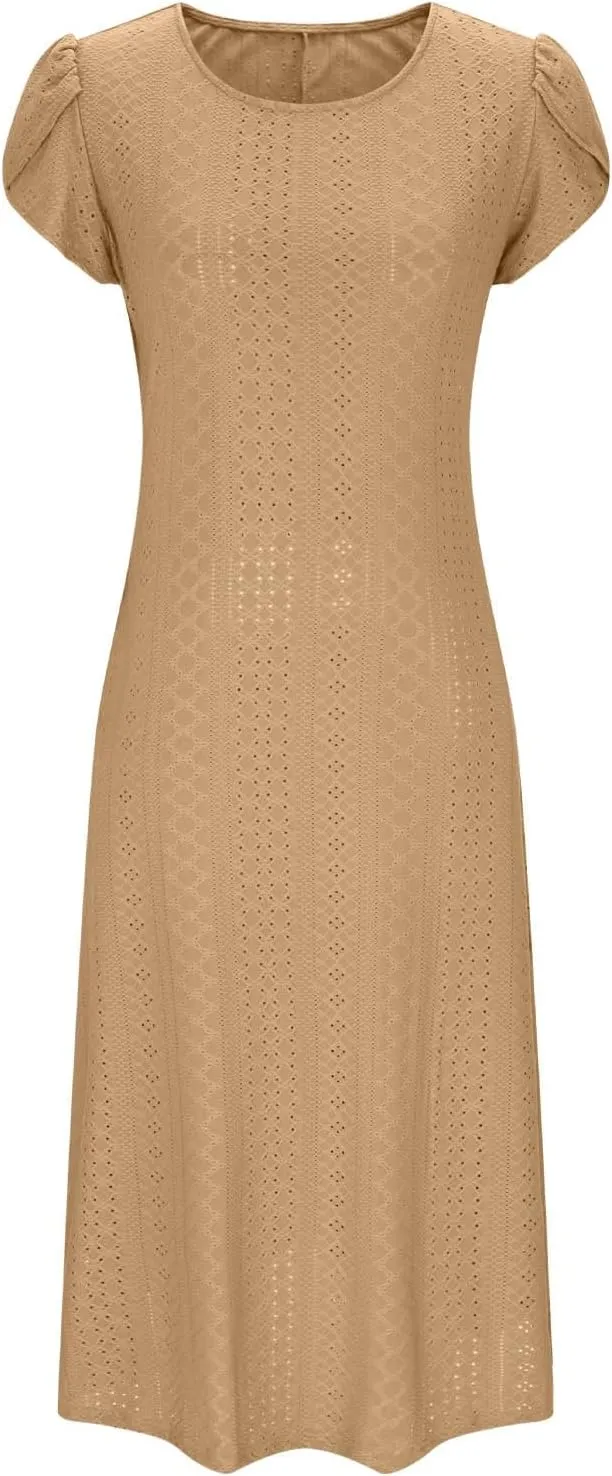 Boho Maxi Dress for Women Ruffle Casual Short Sleeve Comfy Eyelet Dresses Summer Sundresses with Pockets 2025 New