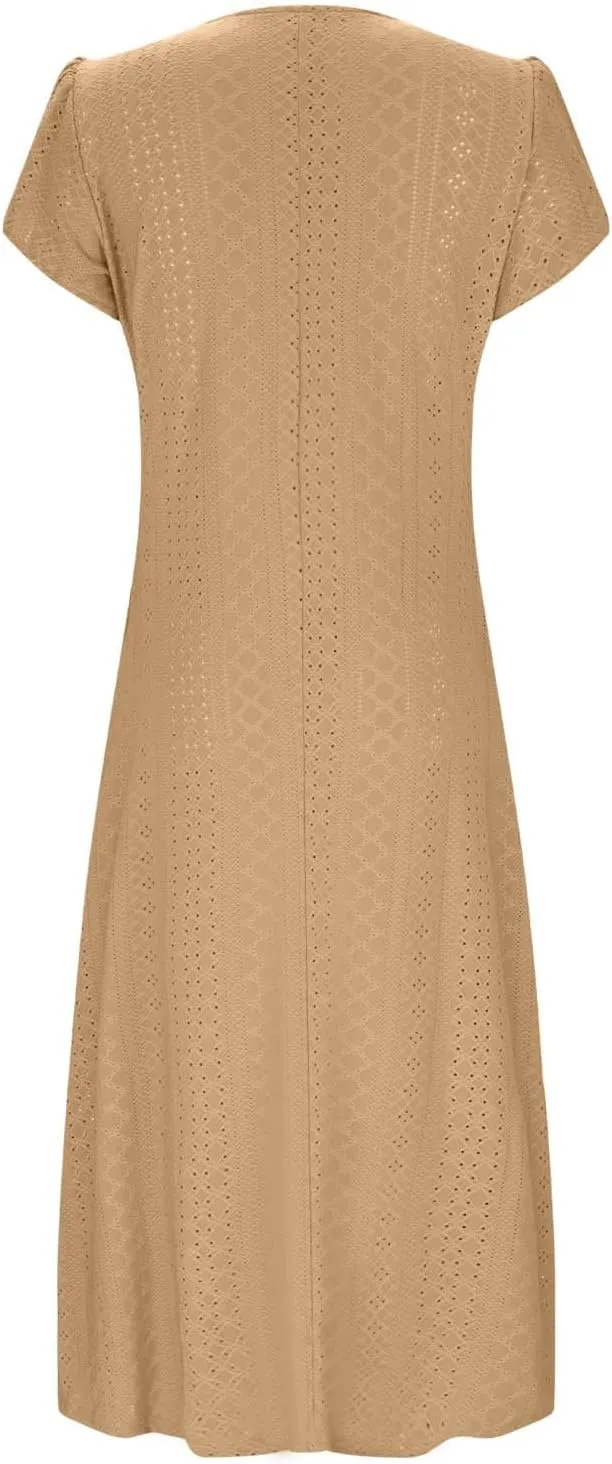 Boho Maxi Dress for Women Ruffle Casual Short Sleeve Comfy Eyelet Dresses Summer Sundresses with Pockets 2025 New