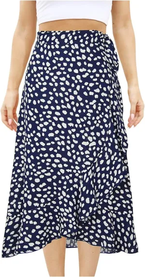 Boho Skirts for Women Trendy Warp Skirt Floral Maxi Skirt Knee Length Beach Skirt Summer Cover Up Skirt Flowy Skirts