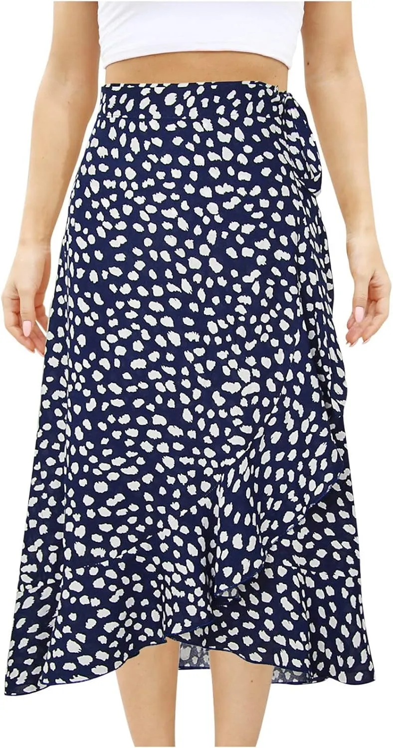 Boho Skirts for Women Trendy Warp Skirt Floral Maxi Skirt Knee Length Beach Skirt Summer Cover Up Skirt Flowy Skirts