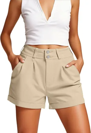 Business Dress Shorts for Women High Waisted Folded Hem Flex Flat Front Shorts Breathable Loose-Fit Comfy Work Short