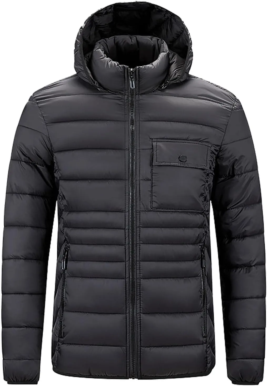 Cambkatl Big and Tall Men's Winter Puffer Down Jackets, Zip Up Warm Padded Quilted Insulated Coat with Hood & Pockets